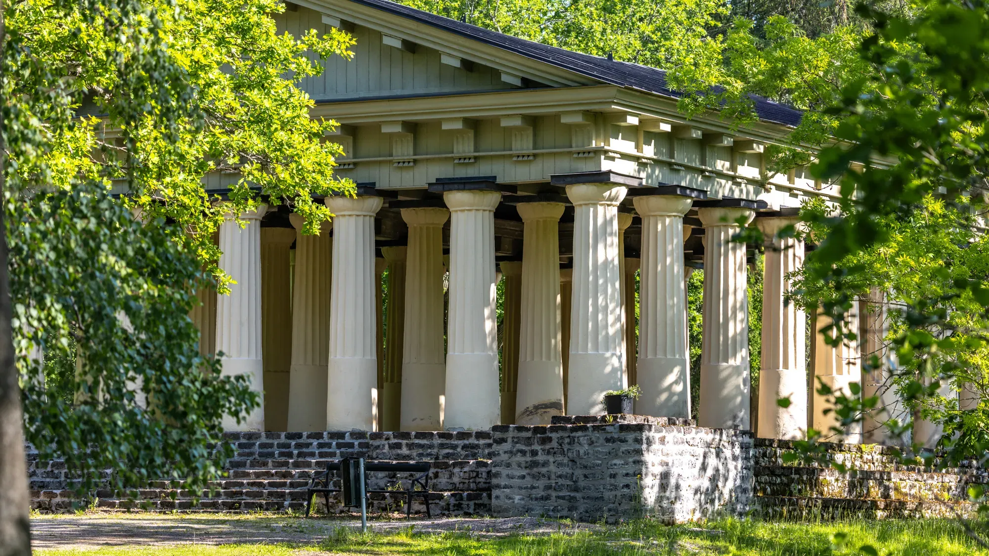 The Greek Temple surrounded by greenery in Söderfors.